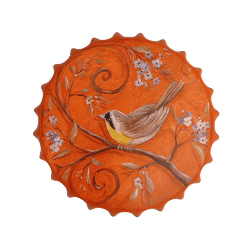 Bottle Caps wall decor sign - Orange Themed Bird (14"x14") - eazy wagon
