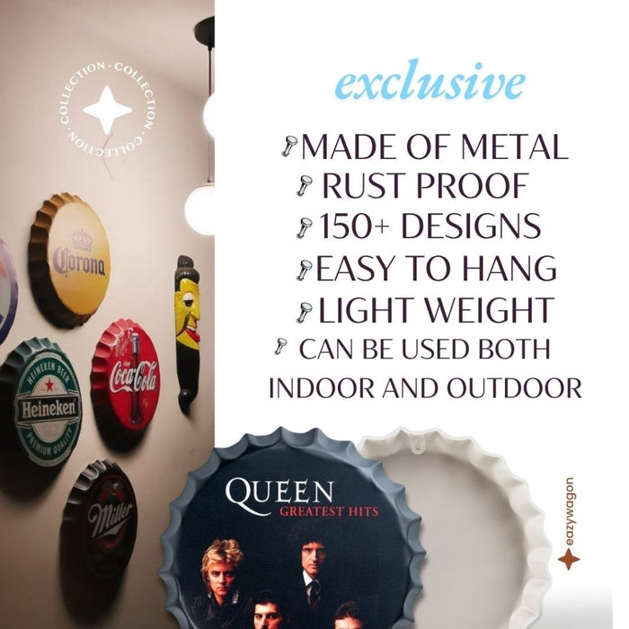Bottle Caps Wall Decor Sign – Queen Greatest Hits Music Band Poster Style - eazy wagon
