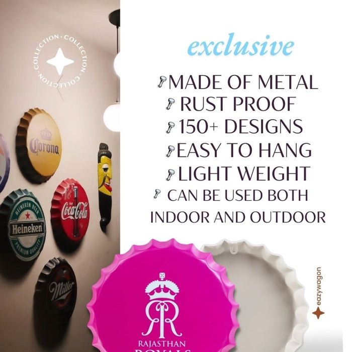 Bottle Caps wall decor sign - Rajasthan Royals - eazy wagon