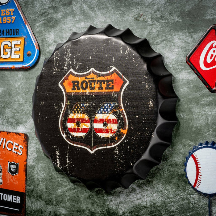 Bottle Caps wall decor sign - Route US 66 Rustic Red (14"x14") - eazy wagon
