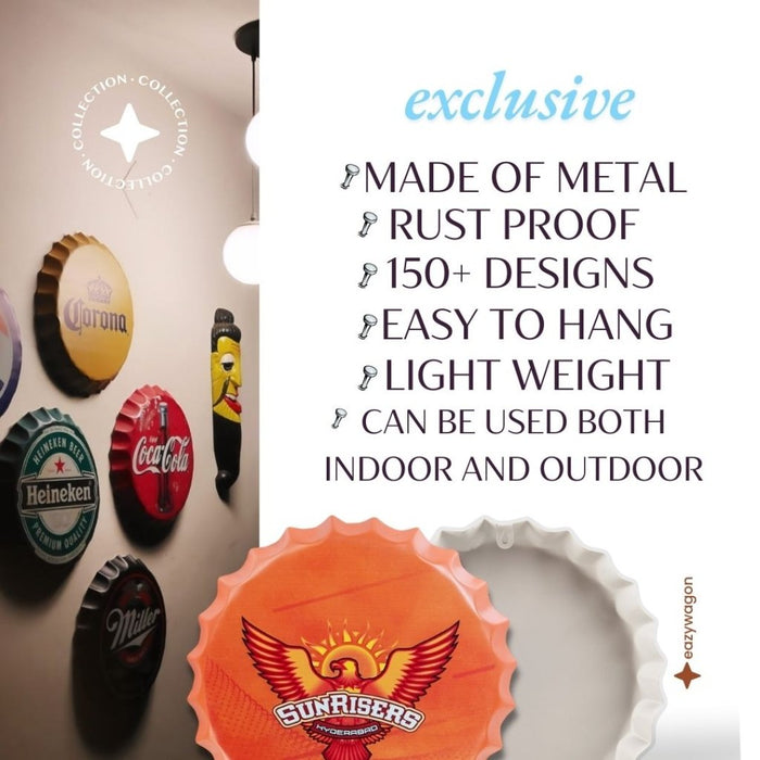 Bottle Caps wall decor sign - Sunrisers Hyderabad - eazy wagon