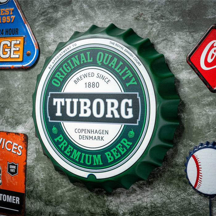 Bottle Caps wall decor sign - Tuborg Quality Beer (14"x14") - eazy wagon