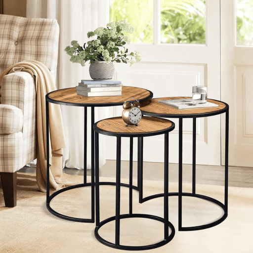 Coffee Table - 3 in 1 set Compact Modern Round (Beige) - eazy wagon