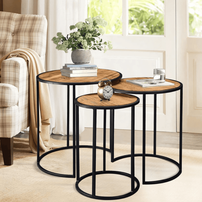 Coffee Table - 3 in 1 set Compact Modern Round (Beige) - eazy wagon