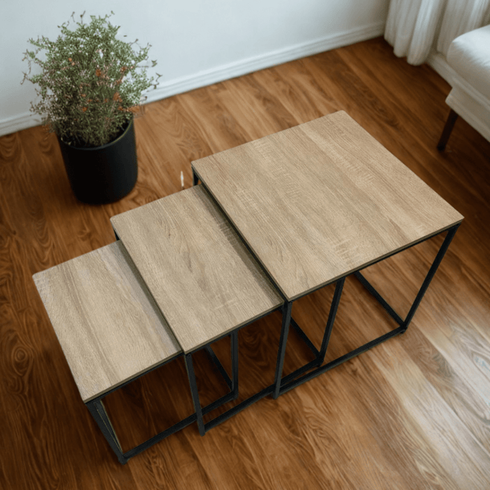 Coffee Table - 3 in 1 set Compact Modern Square (Beige) - eazy wagon