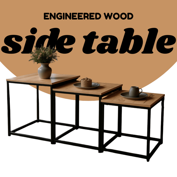 Coffee Table - 3 in 1 set Compact Modern Square (Beige) - eazy wagon