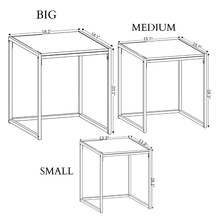 Coffee Table - 3 in 1 set Compact Modern Square (Beige) - eazy wagon