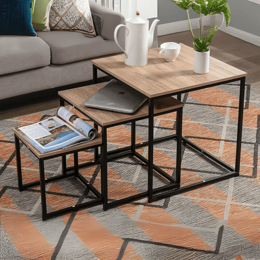 Coffee Table - 3 in 1 set Compact Modern Square (Beige) - eazy wagon