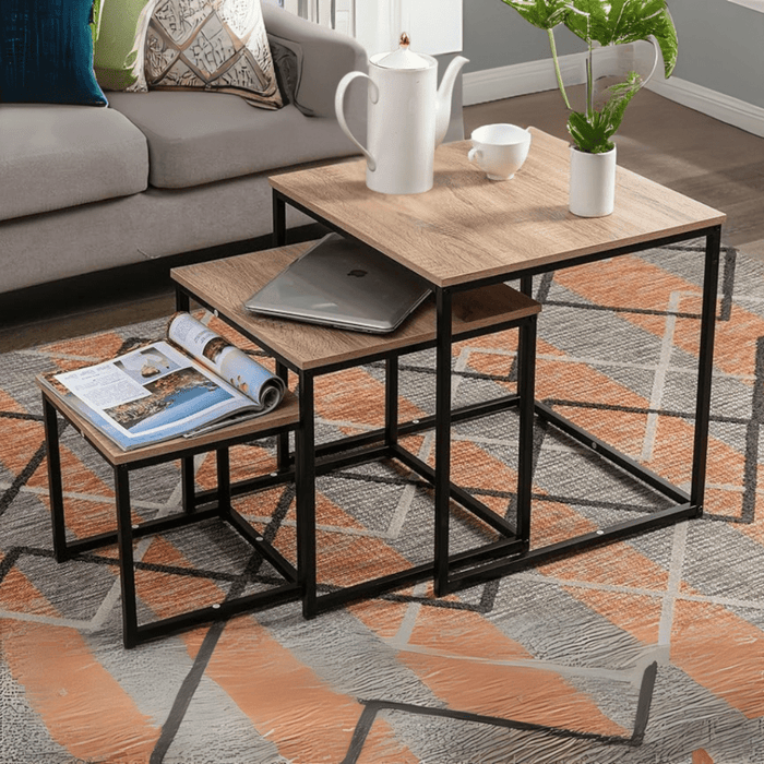 Coffee Table - 3 in 1 set Compact Modern Square (Beige) - eazy wagon