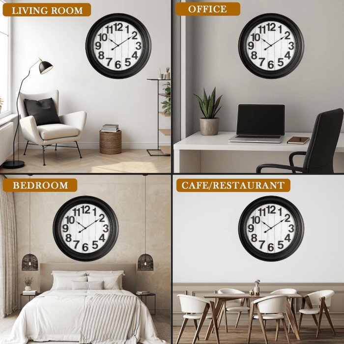 Fiber Clock - Numeric Big wooden design - Black (30"dia) - eazy wagon