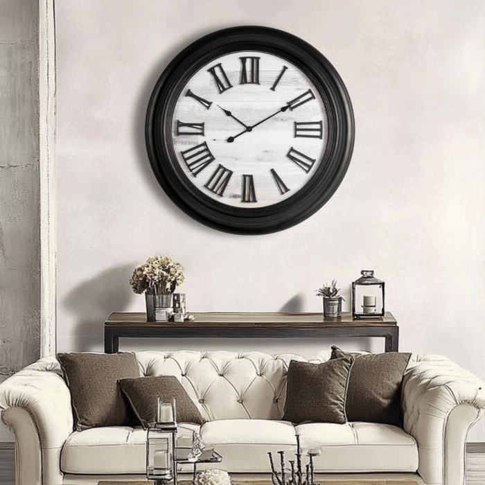 Fiber Clock - Roman Big wooden design - Black (30"dia) - eazy wagon
