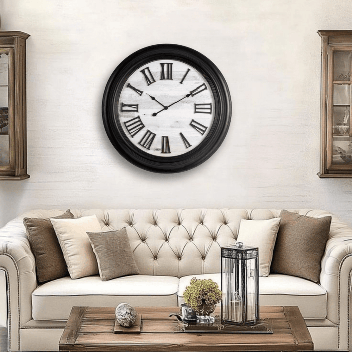 Fiber Clock - Roman Big wooden design - Black (30"dia) - eazy wagon