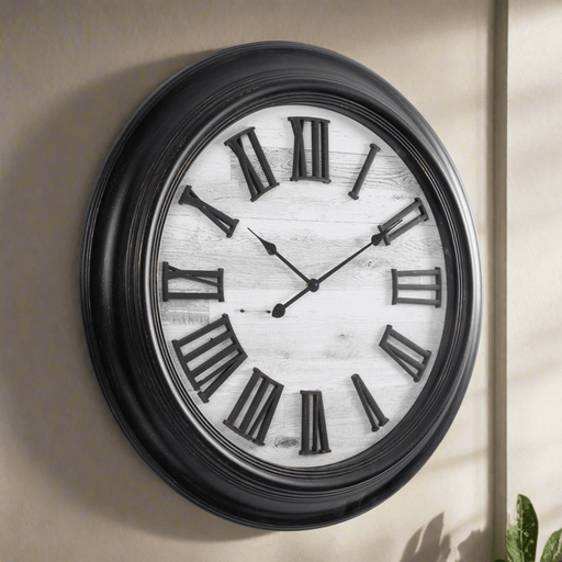 Fiber Clock - Roman Big wooden design - Black (30"dia) - eazy wagon