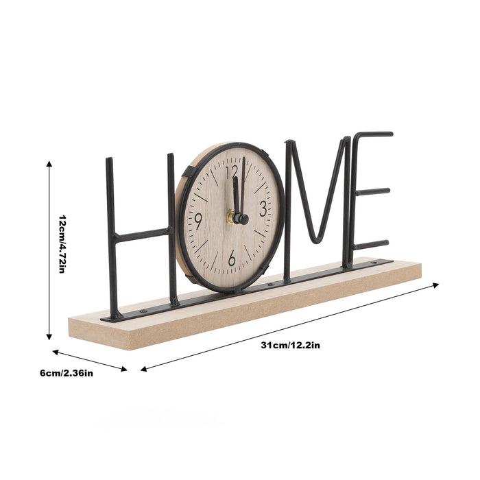 Wooden Metal Letter Clock - Home (Black)