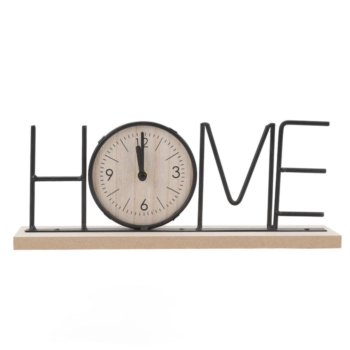 Wooden Metal Letter Clock - Home (Black)