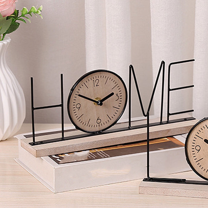 Wooden Metal Letter Clock - Home (Black)