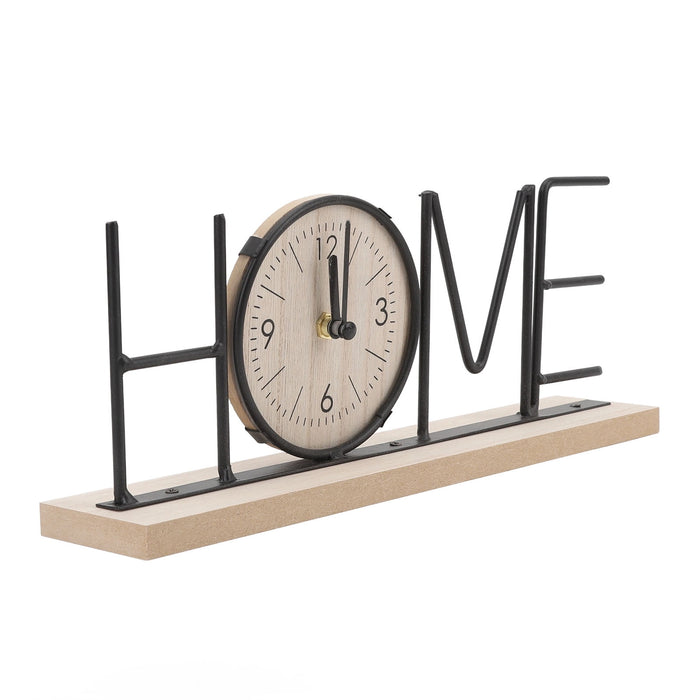 Wooden Metal Letter Clock - Home (Black)