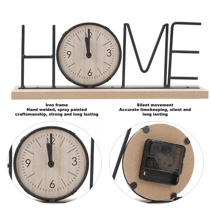 Wooden Metal Letter Clock - Home (Black)
