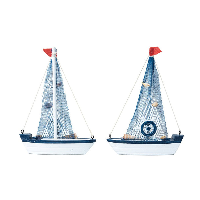 Mini Wooden Sailboat Model Decoration - Dark Blue Border - eazy wagon