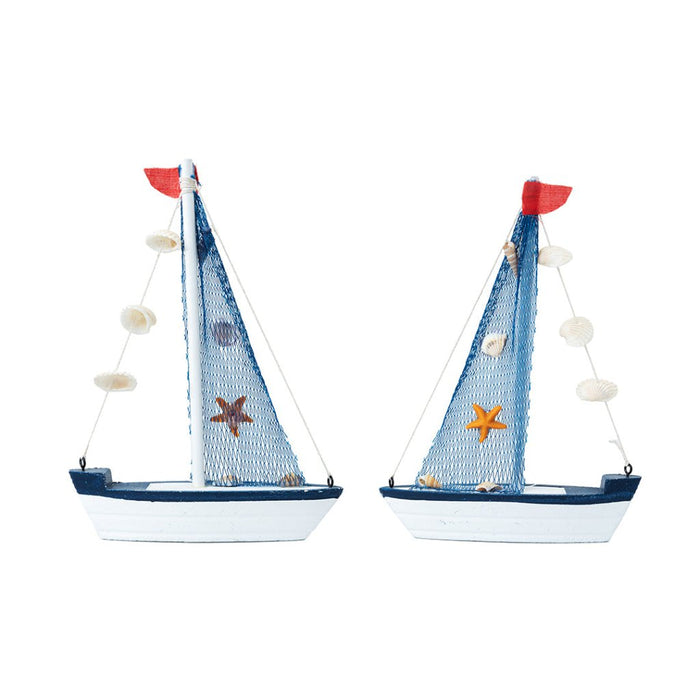 Mini Wooden Sailboat Model Decoration - Dark Blue Border - eazy wagon