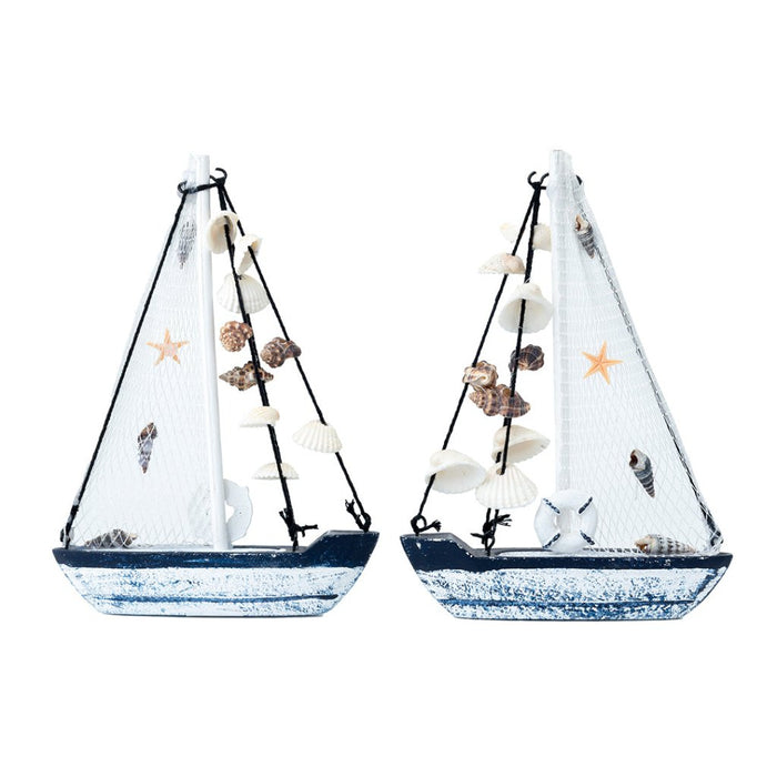 Mini Wooden Sailboat Model Decoration - Faded Blue - eazy wagon