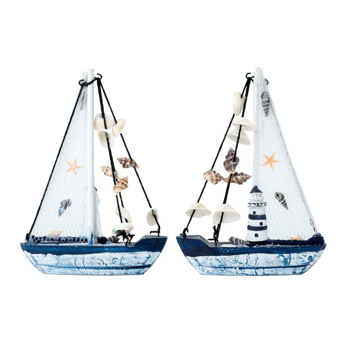 Mini Wooden Sailboat Model Decoration - Faded Blue - eazy wagon