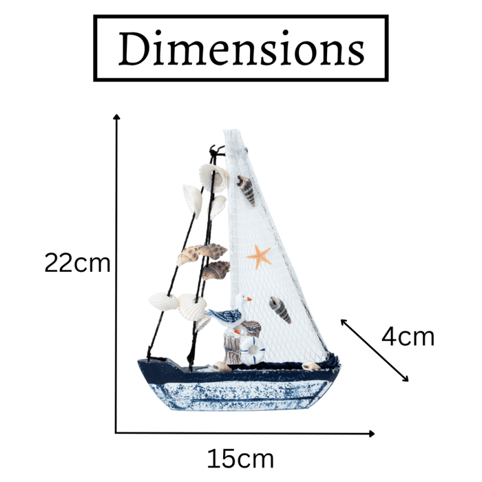 Mini Wooden Sailboat Model Decoration - Faded Blue - eazy wagon