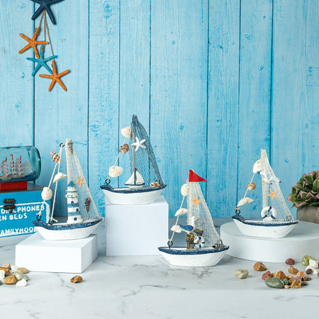 Mini Wooden Sailboat Model Decoration - Small Size Dark Blue - eazy wagon