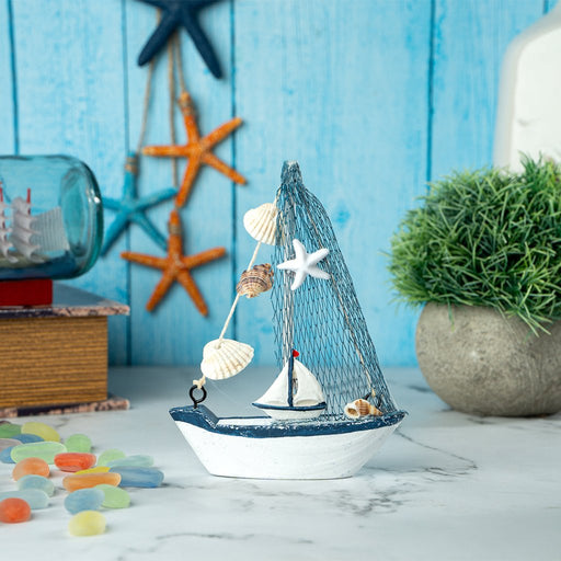 Mini Wooden Sailboat Model Decoration - Small Size Dark Blue - eazy wagon