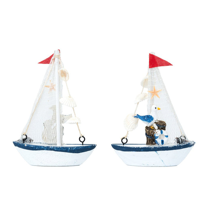 Mini Wooden Sailboat Model Decoration - Small Size Dark Blue - eazy wagon