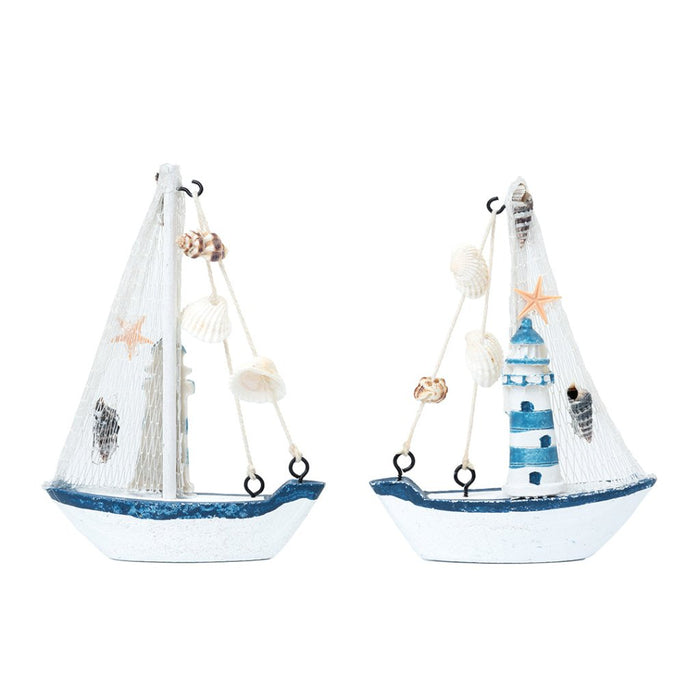 Mini Wooden Sailboat Model Decoration - Small Size Dark Blue - eazy wagon