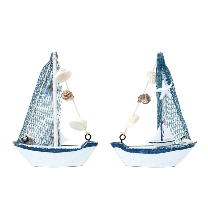 Mini Wooden Sailboat Model Decoration - Small Size Dark Blue - eazy wagon