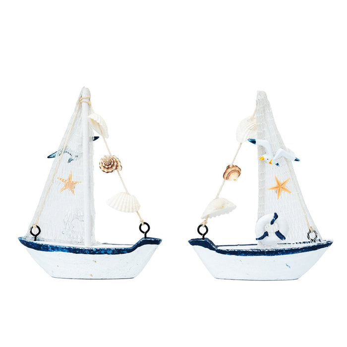 Mini Wooden Sailboat Model Decoration - Small Size Dark Blue - eazy wagon