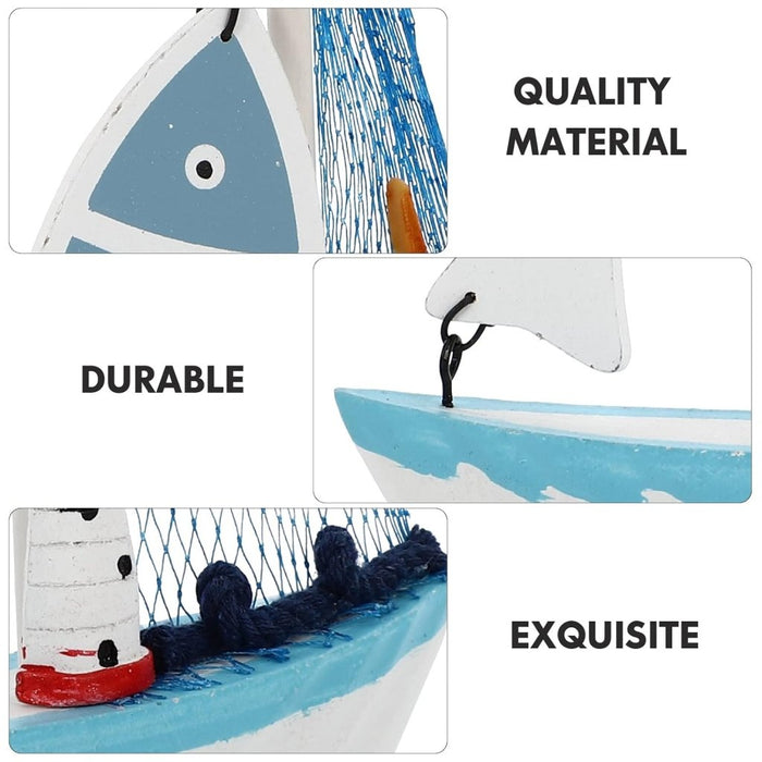 Mini Wooden Sailboat Model Decoration - Small Size Dark Blue - eazy wagon