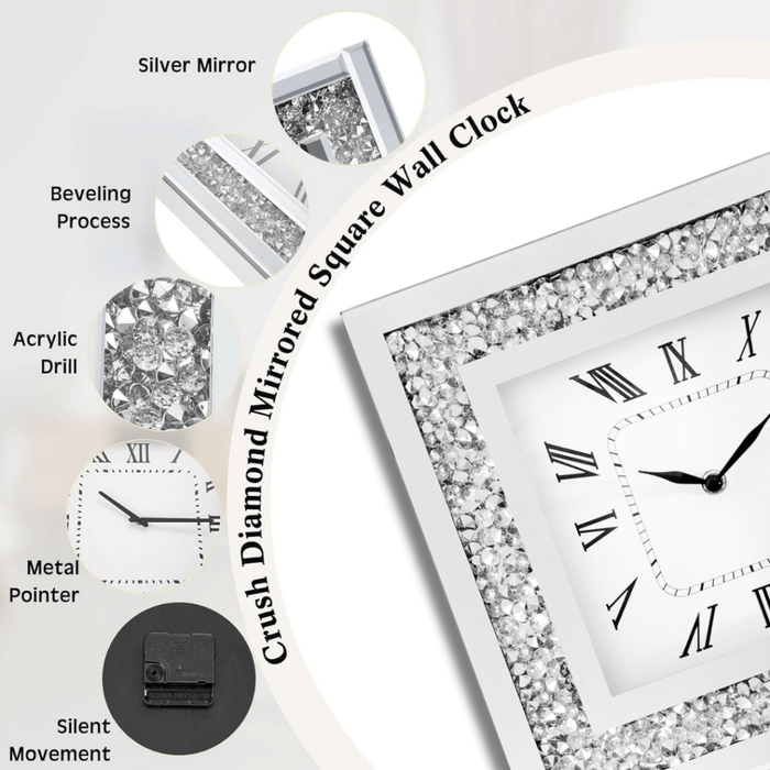 Mirror Dimond Clocks - Silver - eazy wagon