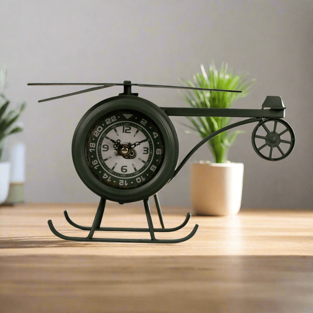 Model Clock-Retro Helicopter Clock Green — eazy wagon