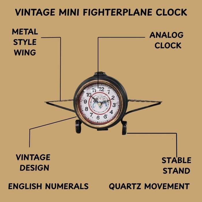Model Clock - Vintage Fighter Plane Shaped clock - Black - eazy wagon