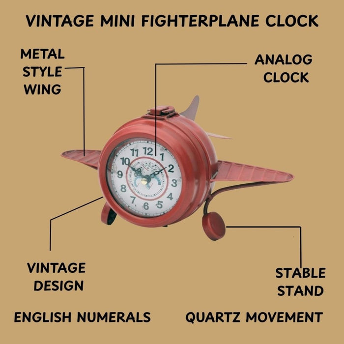 Model Clock - Vintage Fighter Plane Shaped clock - Red - eazy wagon