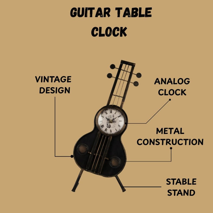 Model Clock - Vintage Guitar Shaped clock - Black - eazy wagon