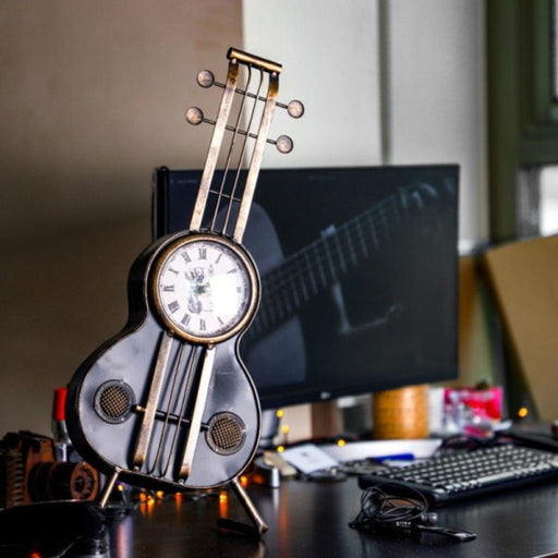Model Clock - Vintage Guitar Shaped clock - Black - eazy wagon