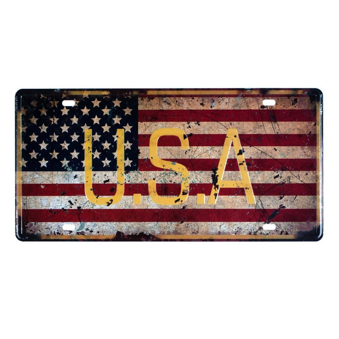 Number Plates wall sign - USA Retro flag - eazy wagon