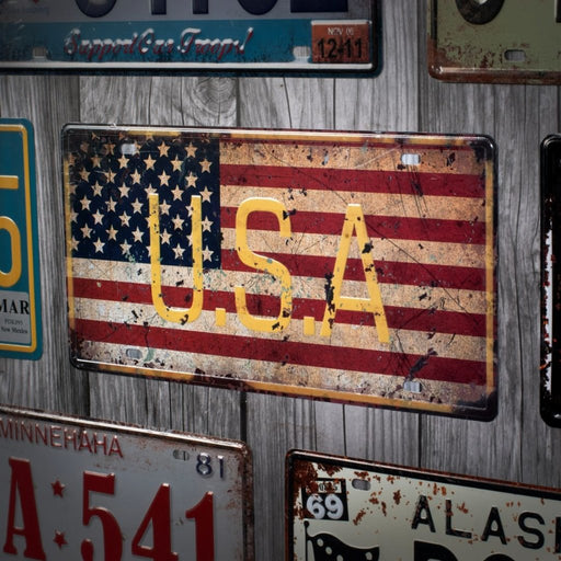 Number Plates wall sign - USA Retro flag - eazy wagon