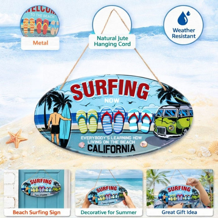 Oval Plates Big Wall Sign – Surfing Beach - eazy wagon