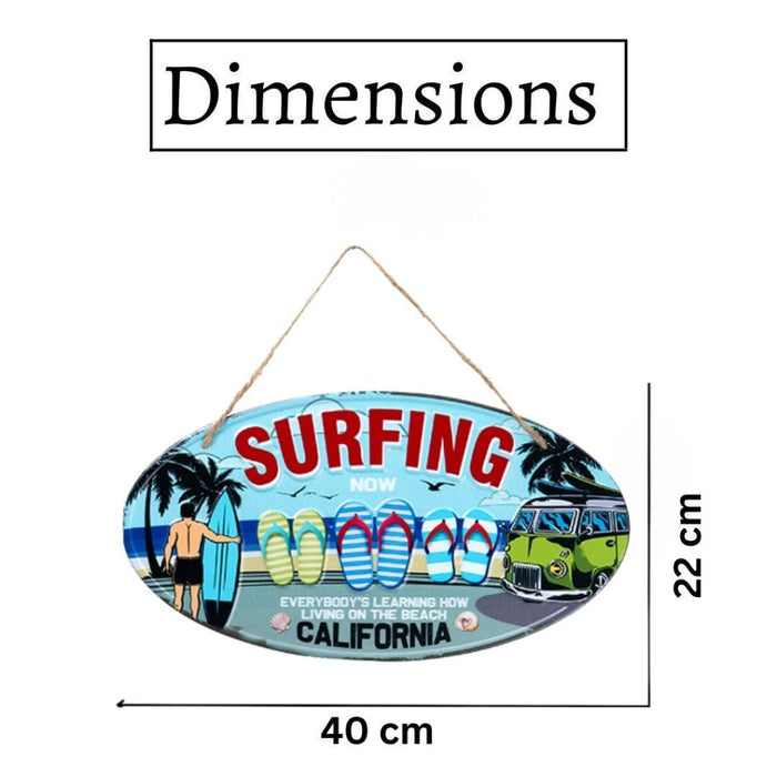 Oval Plates Big Wall Sign – Surfing Beach - eazy wagon