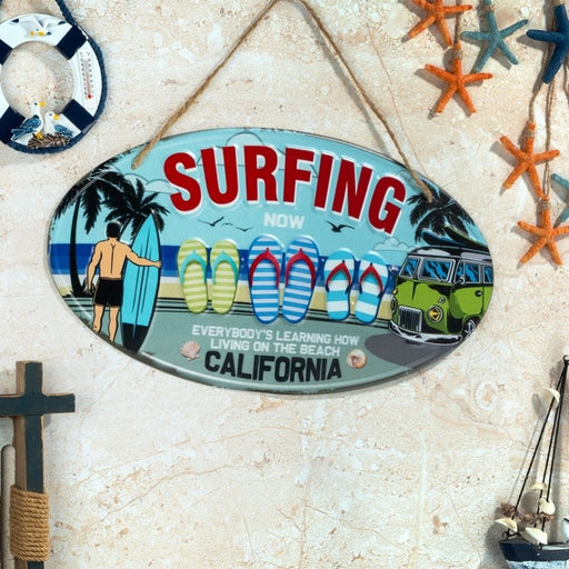 Oval Plates Big Wall Sign – Surfing Beach - eazy wagon