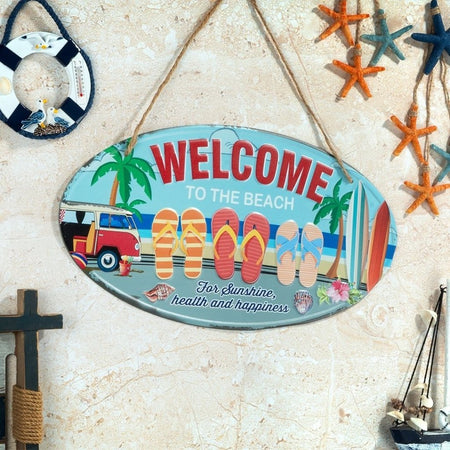 Oval Plates Big Wall Sign – Welcome Beach - eazy wagon