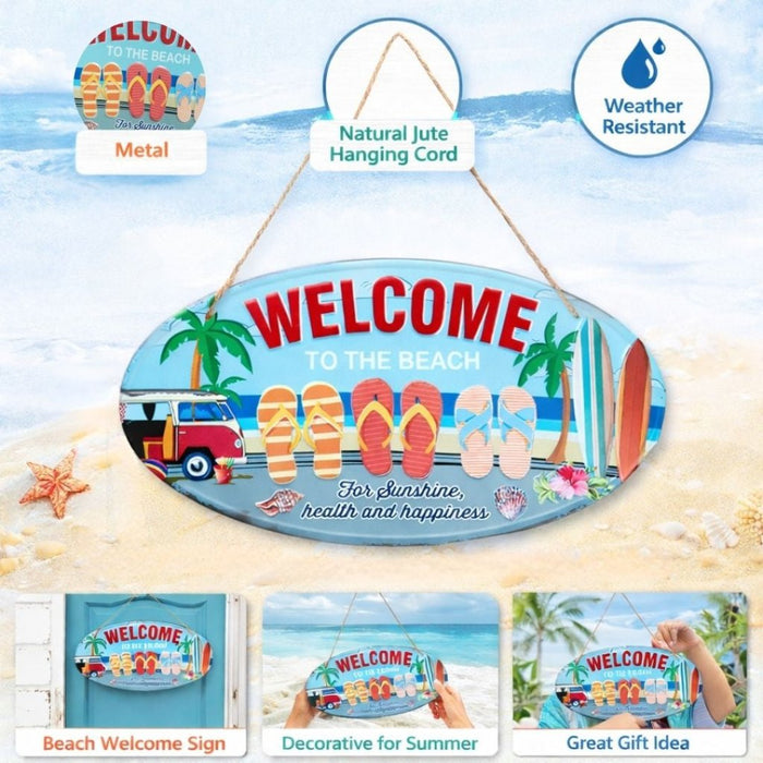 Oval Plates Big Wall Sign – Welcome Beach - eazy wagon