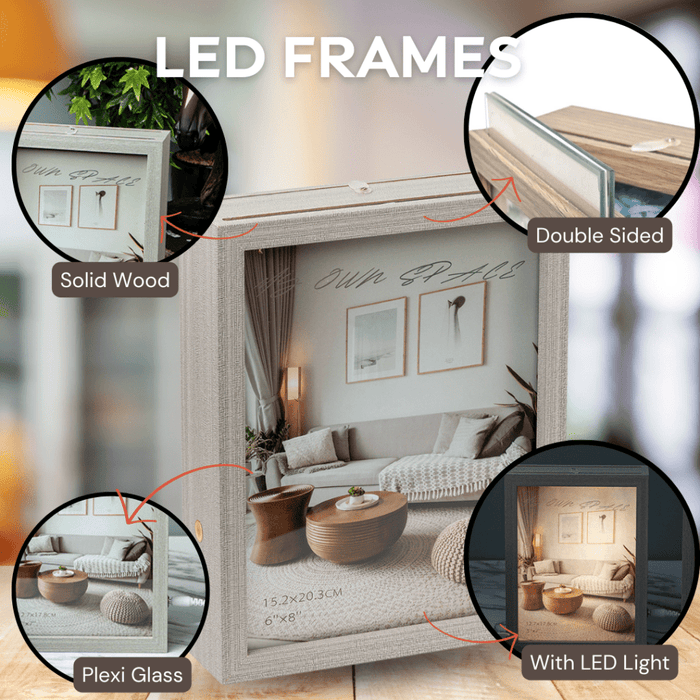 Photo Frames - Grey Double Sided LED Frame - eazy wagon