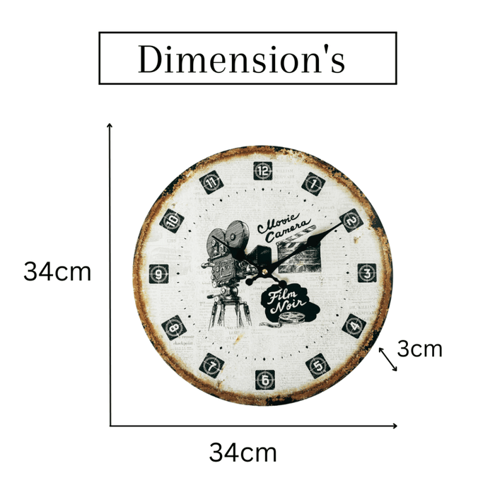 Retro MDF Clock - Movie Camera Dial - eazy wagon