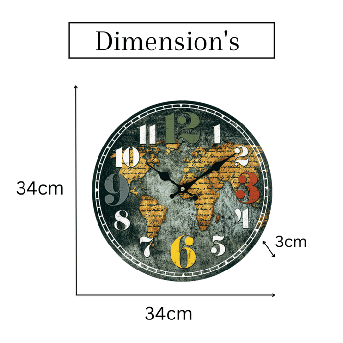 Retro MDF Clock - World map Dial - eazy wagon